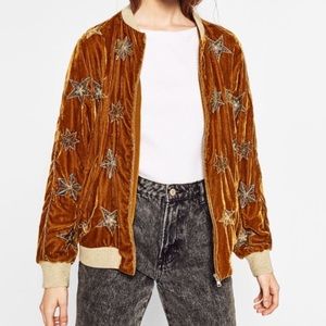 Zara Velvet Star Bomber Jacket